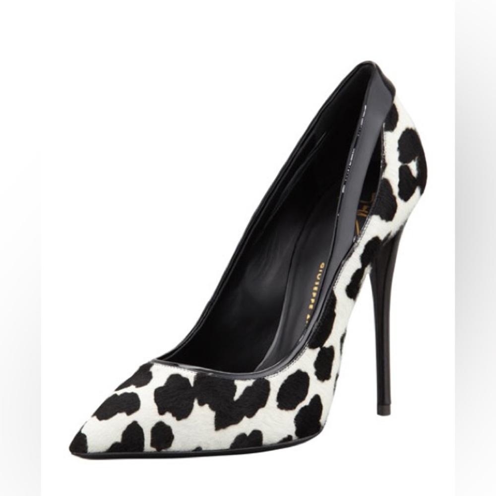 Giuseppe Zanotti Black and White Calf Hair Pumps 37